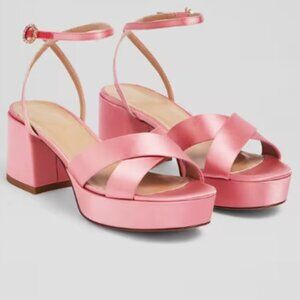 LK Bennett Amie Satin Platform Sandals Pink Ankle Strap EU 38